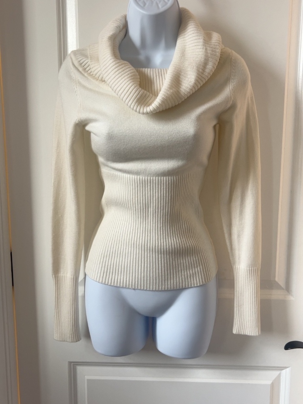 INC International Concepts Ivory Cowl Neck Fitted Sweater Small